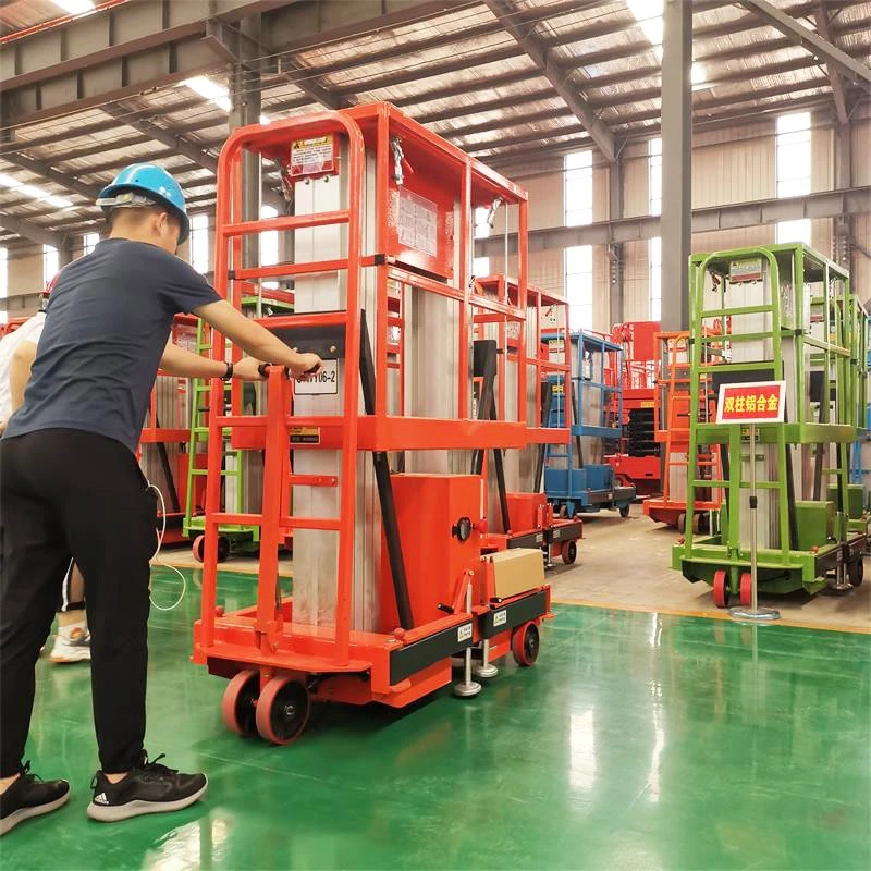 Elevador de aleación de aluminio de doble mástil con alimentación de CA y CC